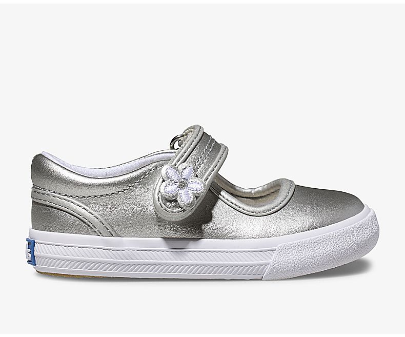 Keds Kid's Ella Mary Jane Silver Metal Mary Janes Shoes - IC0658723